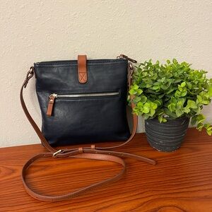 Lands End Landmark Collection Blue Supple Leather Shoulder Purse Crossbody